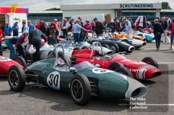 Trevor Griffiths, Emeryson and Crispian Besley's Cooper T56, Formula Junior, 2016 Silverstone Classic.
