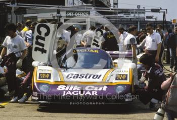 Silk Cut Jaguar XJR-9 in the pits, Silverstone 1000km FIA World Sports-Prototype Championship (round 4).
