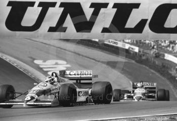 Nelson Piquet, Williams Honda, and Nigel Mansell, Williams Honda, Brands Hatch, British Grand Prix 1986.
