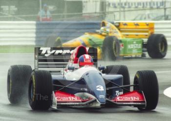 Ukyo Katayama, Tyrrell 020C, seen during wet qualifying at Silverstone for the 1993 British Grand Prix.
