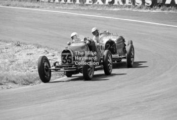 Frank Wall, 1926 Bugatti, and Neil Corner, 1930 Bugatti, 1969 VSCC Richard Seaman Trophies meeting, Oulton Park.