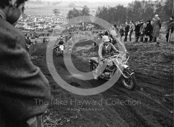 L Crane, Triumph 600, and N Thompson, Wasp 650, ACU British Scramble Sidecar Drivers Championship, Hawkstone Park, 1969.
