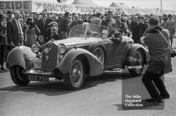 BARC president Earl Howe sets off on a lap of the Thruxton circuit in a vintage Alfa Romeo, 1968 Formula 2 International
