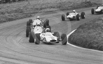 John Miles, Lotus Components Lotus 41C; Derek Bell, Brabham BT21; Dave Berry, Frank Lythgoe Racing Brabham BT21; Tony Lanfranchi, Ken Bass Merlyn MK 10, and Ken Crook, Brabham BT18, Oulton Park, BRSCC Â£1000 1967.
