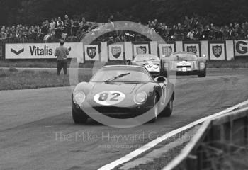 David Piper, Ferrari 250LM; Tony Dean, Porsche Carrera 6; and Richard Attwood, Ferrari 250 LM; Oulton Park Gold Cup meeting 1967.
