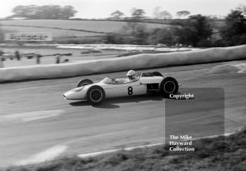 Frank Gardner, John Will ment Automobiles Brabham BT10, before retiring with a mechanical problem on lap 27, Grovewood Trophy, Mallory Park, May 1964
