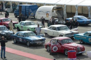 HSCC Big Engine Touring cars wait for practice, Silverstone Classic, 2010