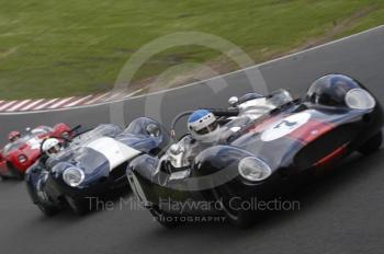 Ted Williams, 1959 Cooper T49 Monaco, leads Julian Bronson, 1959 Lister Corvette, and John Harper, 1959 Cooper Monaco, BRDC Historic Sports Car Championship Race, Oulton Park Gold Cup meeting 2004.