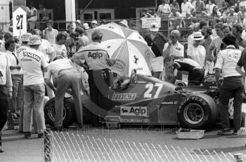 Patrick Tambay, Ferrari 126C3, on the grid, 1983 British Grand Prix, Silverstone.
