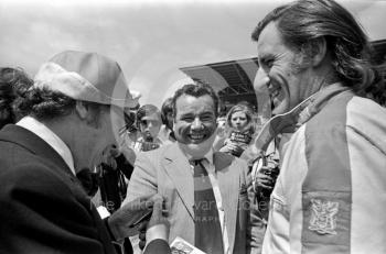 Eric Morecambe and Graham Hill, Brands Hatch, British Grand Prix 1974.
