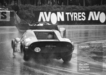 Trevor Twaites/Peter Smith Chevron B8 follows the Jacky Ickx/Jackie Oliver Ferrari 512S round Druids Hairpin, BOAC 1000kms, Brands Hatch, 1970
