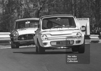 Jeff Ward, Hillman Imp, and Peter Baldwin, Mini, Forward Trust Special Saloon Car Race, Mallory Park, 1972.
