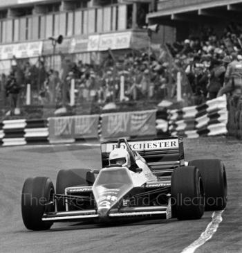 Martin Brundle, Tyrrell Renault 014, at Paddock Bend, 1985 European Grand Prix, Brands Hatch