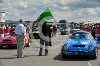 Alfa Romeo Giulia TZ1 of Moores/Warburton leaves the paddock, Gentlemen Drivers GT and Sports Cars, Silverstone Classic, 2010