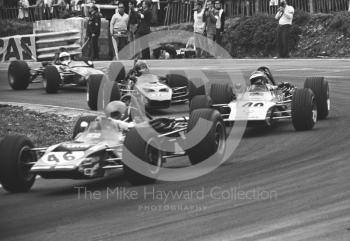Bev Bond, Lotus 59, Sten Axellson, Lotus 59, and Gerold Pankl, McNamara Mk 3, Brands Hatch, British Grand Prix meeting 1970.
