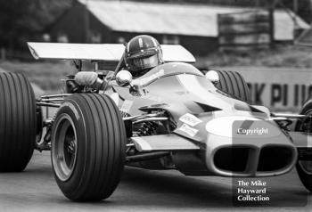 Graham Hill, Roy Winkelmann Lotus 59B, Oulton Park Gold Cup meeting, 1969.
