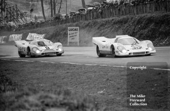 Vic Elford, Denny Hulme, Porsche 917 K #023, Jo Siffert, Brian Redman, Porsche 917 K#004, 1970 BOAC 1000k, Brands Hatch.
