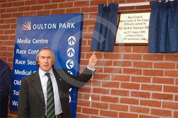 Jackie Stewart opens the media centre, Oulton Park Gold Cup, 2003