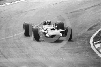 Jackie Stewart, Matra V8 MS10-02, at Bottom Bend, British Grand Prix, Brands Hatch, 1968.
