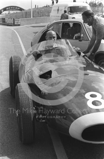 Stirling Moss on the grid in a Vanwall at the European Formula 2 Championship meeting, Donington Park, 1981.