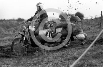 Spectacular sidecar action, motorcycle scramble at Spout Farm, Malinslee, Telford, Shropshire between 1962-1965