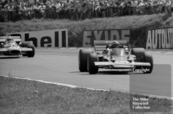 Jochen Rindt, Lotus 72C, accelerates out of Druids hairpin, British Grand Prix, Brands Hatch, 1970
