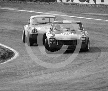 Chris Marshall, Triumph Spitfire, and Gabriel Konig, MG Midget, Lodge Corner, Sports Car Race, Oulton Park, 1969.
