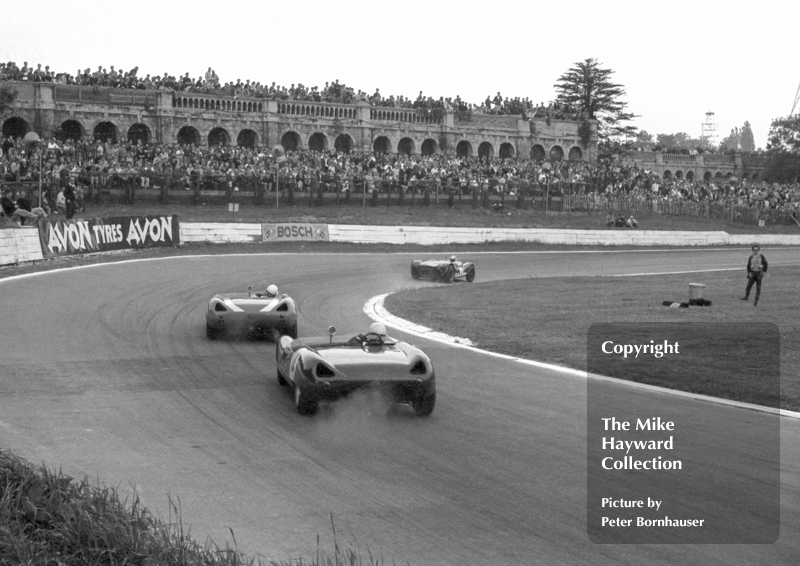 Chris Summers, Cooper Monaco, Keith Greene, Lotus 23. South Tower bend. Crystal Palace Palace Trophy, June 3 1963.