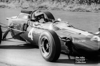 Jim Clark, F2 Ron Harris Lotus 35 Cosworth, brakes into Esso Bend, Oulton Park Gold Cup, 1965
