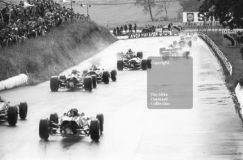 Cars stream out of the hairpin, Mallory Park, Guards International Trophy, 1968.
