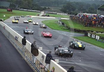The grid for the Sussex Trophy with Nigel Corner's Lister Jaguar beside Stuart Graham's Lister Chevrolet, Goodwood Revival, 1999
