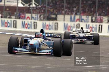 Michael Schumacher, Benetton B195, and Damon Hill, Williams FW17, Silverstone, British Grand Prix 1995.
