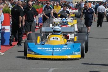 Chris Perkins, 1973 Surtees TS14, in the paddock prior to the Grand Prix Masters Race, Silverstone Classic 2009. 