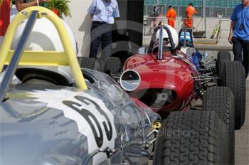 Formula Juniors cars in the paddock, Silverstone Classic 2009.