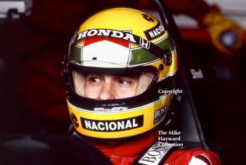 Ayrton Senna, McLaren MP4/5, Honda V10, during practice for the British Grand Prix, Silverstone, 1989.
