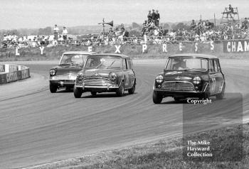 Anita Taylor, Ford Anglia, John Lewis, Mini, Barrie Williams, Mini, Ovaltine Trophy, 1967 British Grand Prix, Silverstone.
