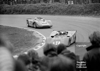 Clay Regazzoni, Ferrari 312PB, followed by David Farnell/Peter Crossley, Lola T210, Brands Hatch, 1971 BOAC 1000K.
