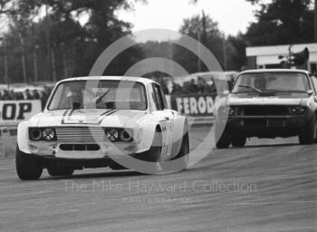 Martin Kent, Sunbeam Rapier Chevrolet, and Bill Cox, WRC Capri, saloon car race, Super Sports 200 meeting, Silverstone, 1972.
