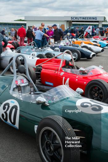 Trevor Griffiths' Emeryson and Crispian Besley's Cooper T56, Formula Junior, 2016 Silverstone Classic,
