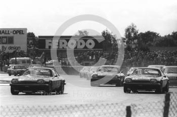 Tom Walkinshaw/Hans Heyer Jaguar XJS, followed by Win Percy/Church Nicholson, and Enzo Calderari/David Sears, Woodcote, Istel Tourist Trophy, European Touring Car Championship, Silverstone, 1984
