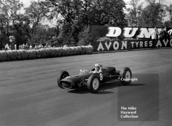 Chris Amon, Reg Parnell Lola Climax 2.7, after winning the Midlands Trophy Race for Formula Libre and sports cars, BRSCC National Meeting, Mallory Park, 1963.
