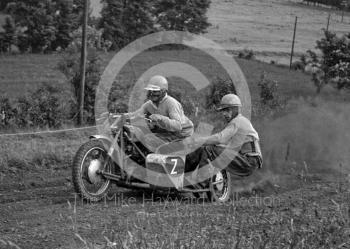 Sidecar kicks up dust, Kinver, Staffordshire, 1964.