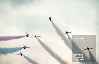 The Red Arrows give their pre-race display, Silverstone, British Grand Prix 1996.
