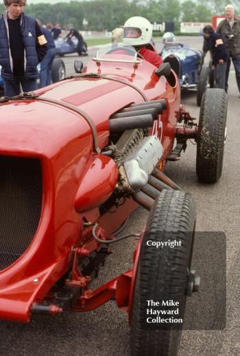 Peter Morley, Napier Bentley, May 1980 VSCC meeting, Donington Park.
