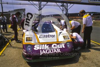 Silk Cut Jaguar XJR-9 in the pits, Silverstone 1000km FIA World Sports-Prototype Championship (round 4).
