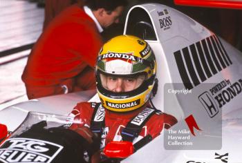Ayrton Senna, McLaren Honda MP4/5, Honda V10, during practice for the British Grand Prix, Silverstone, 1989.
