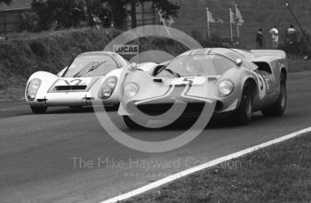 Peter Westbury, Mike de 'Udy, Lola T70 Mk3, and Hans Herrmann/Jochen Neerpasch, Porsche 910, Brands Hatch, BOAC 500 1967.
