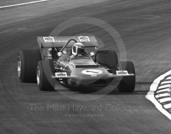 Race winner Jackie Stewart, Tyrrell March Ford 701, at Bottom Bend, Race of Champions, Brands Hatch, 1970.
