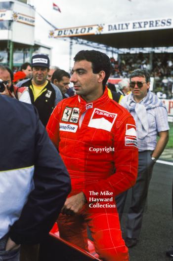 Michele Alboreto on the grid, Silverstone, British Grand Prix, 1985.
