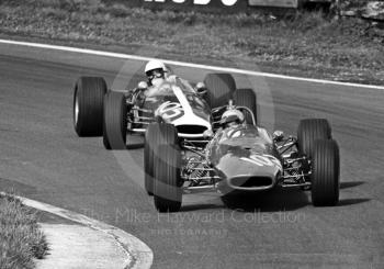 Paul Craven, Brabham BT21B and Ronnie MacKay, Hugh Shannon Brabham BT21, Peco Trophy meeting, Oulton Park, 1968
